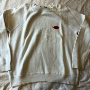 White Sandro sweater with red lips size medium